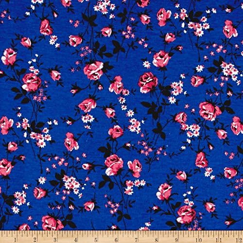 Venezia Spun Poly Jersey Knit Floral Blue/Pink Fabric By The Yard