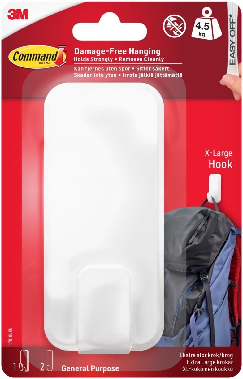 Command Utility Hook X-Large 4.5 kg White with 2 Adhesive Strips