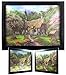 BANBERRY DESIGNS 3D Chalet in The Mountains with Flower Garden - Scenic Framed Picture - Country Cottage in a Forest with a Flowered Pathway - Black Framed Artwork - Holographic Wall Art