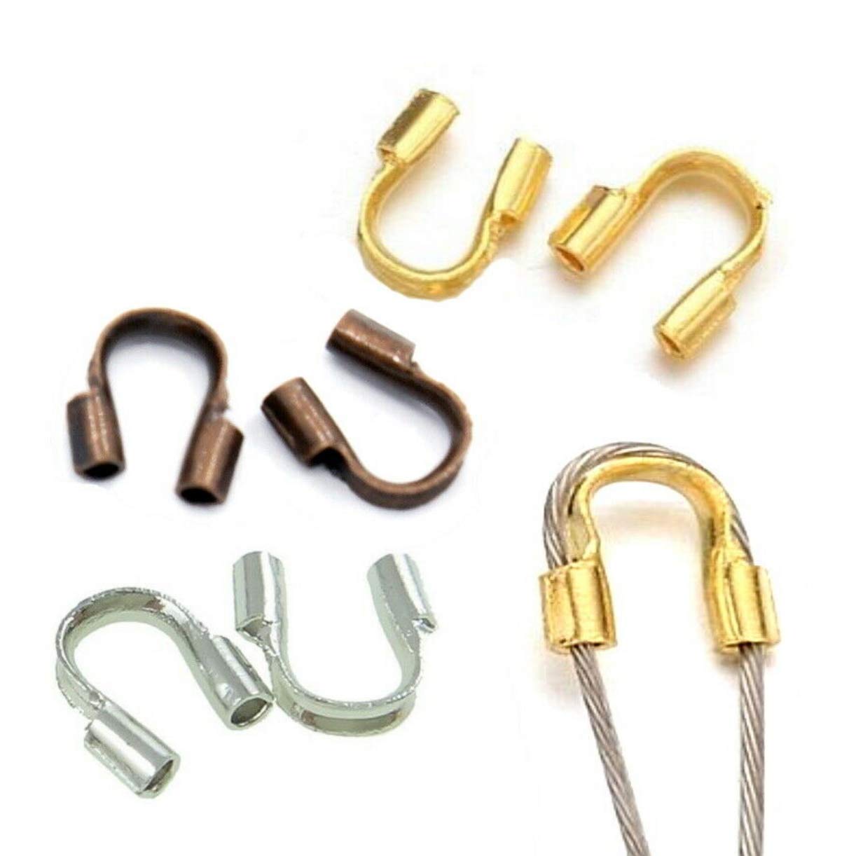 60 piece jewellery wire protection set, 5 x 5 mm, wire hanger, wire guardian, in 3 colours, silver, gold, copper, protector, cable protection, brass, metal end caps