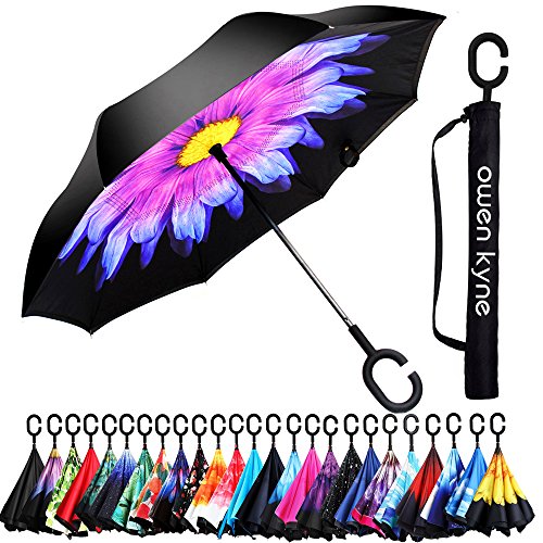 Windproof double layer folding inverted umbrella, self …