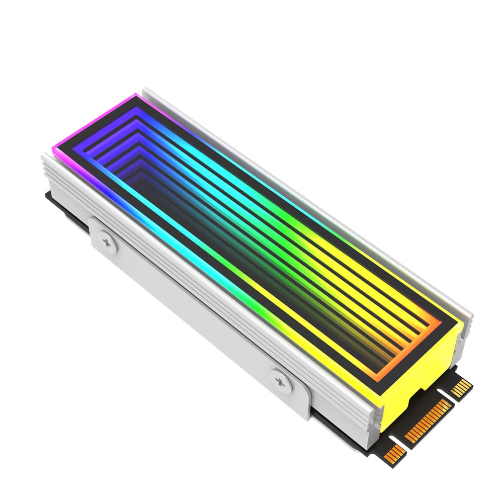 Photo 1 of (Missing screws) M.2 2280 ARGB Hard Drive Heatsink Cooling M2.2280 SSD Cooler 5V 3Pin Addressable RGB Sync Multi Mainboard Efficient Heat Dissipation SSD Radiator with Thermal Pad(White)