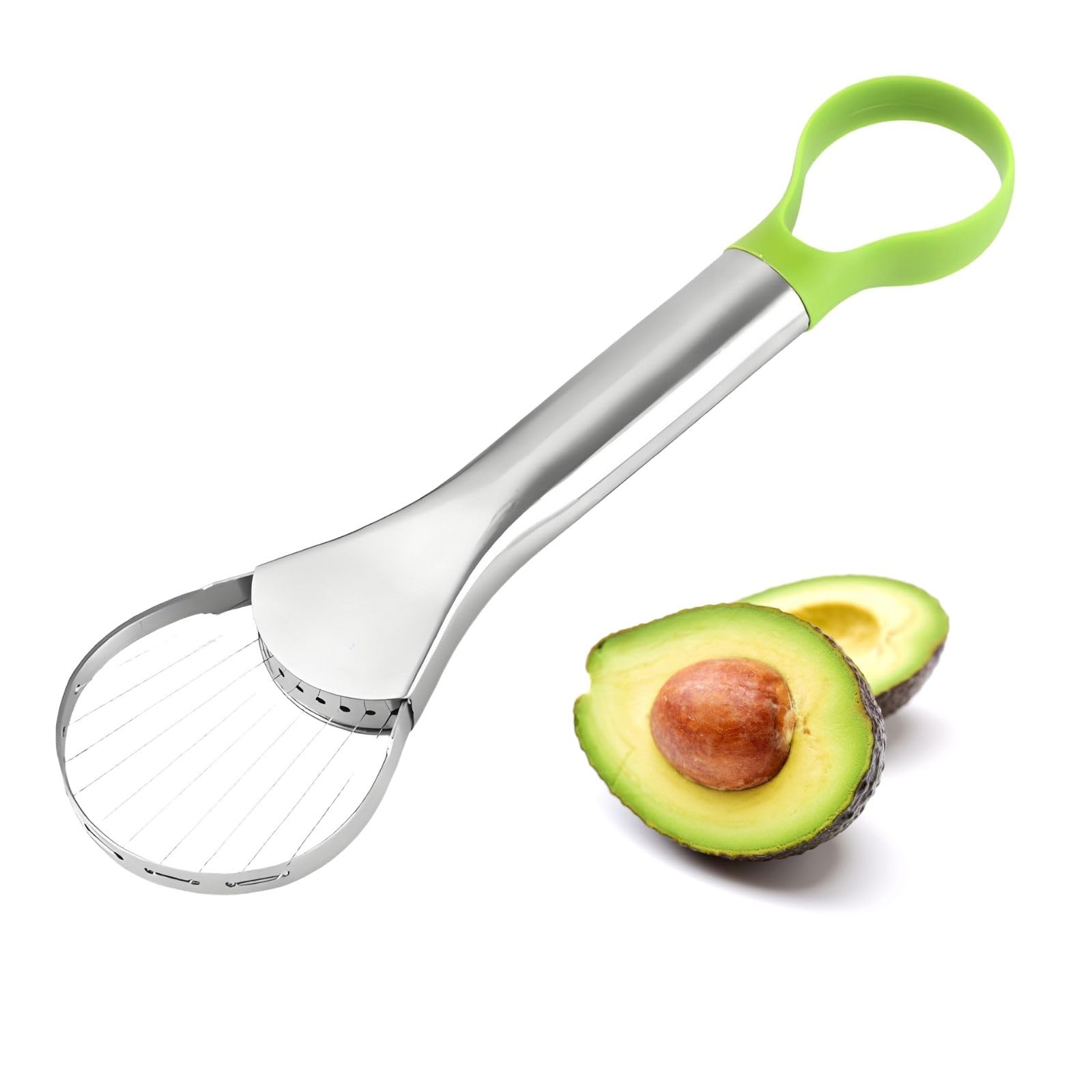Photo 1 of 3-in-1 Avocado Slicer Tool, Emptycolor Stainless Steel Avocado Cutter, Pitter & Peeler, Multi-Function Avocado Tool for Slicing, Scooping, and Pit Removal, Kitchen Gadget with Green Plastic Handle