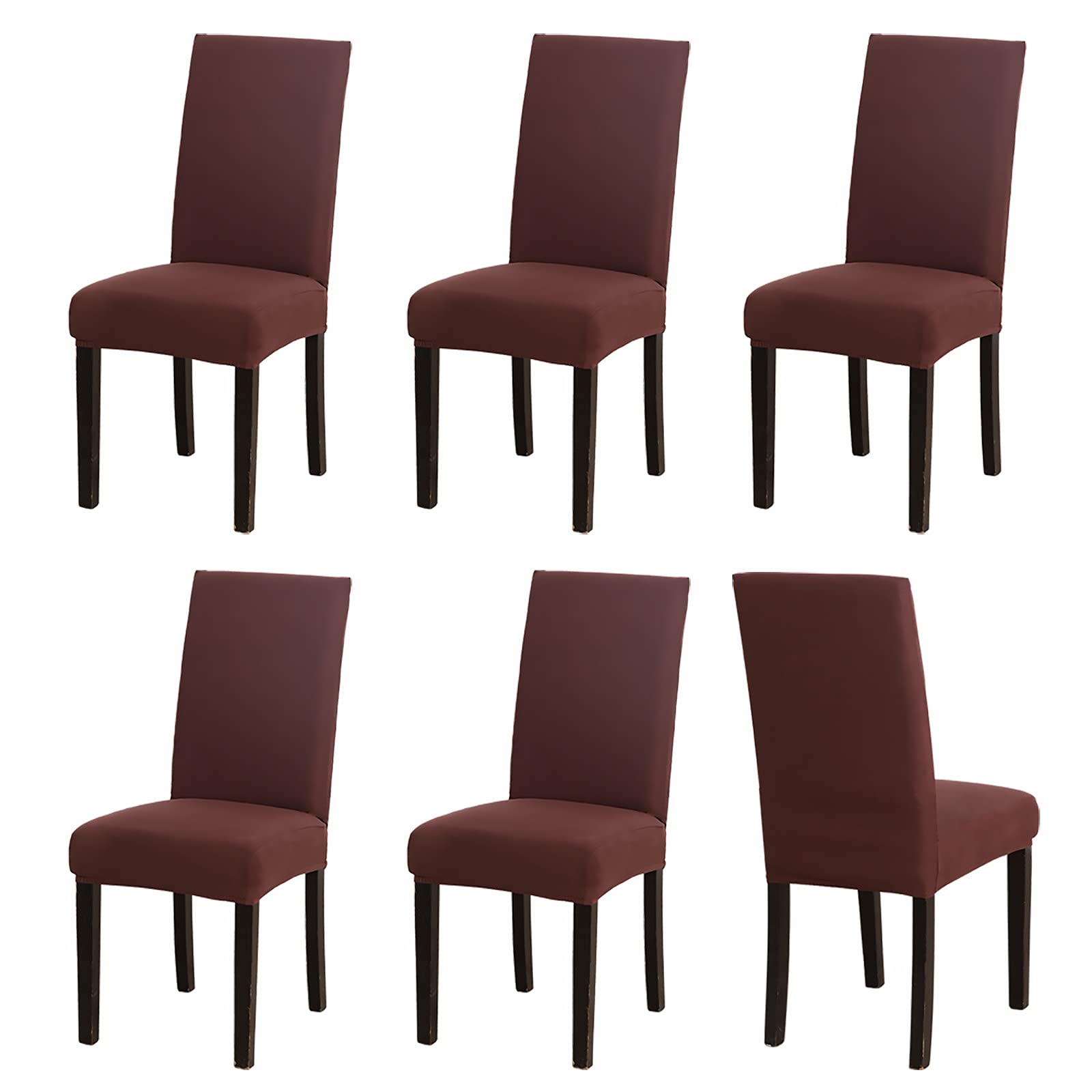 Sufdari Chair Covers 6 Brown,Stretch Dining Chair Covers, Spandex seat Covers for Dining Chairs,Elastic Washable Chair Protectors for Dining Room,Hotel,Restaurant,Banquet (6, Brown)