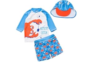 DNGGAND Baby Toddler Boys Two Pieces Swimsuit Set Boys Crab Bathing Suit Rash Guards with Hat UPF 50+ FBA
