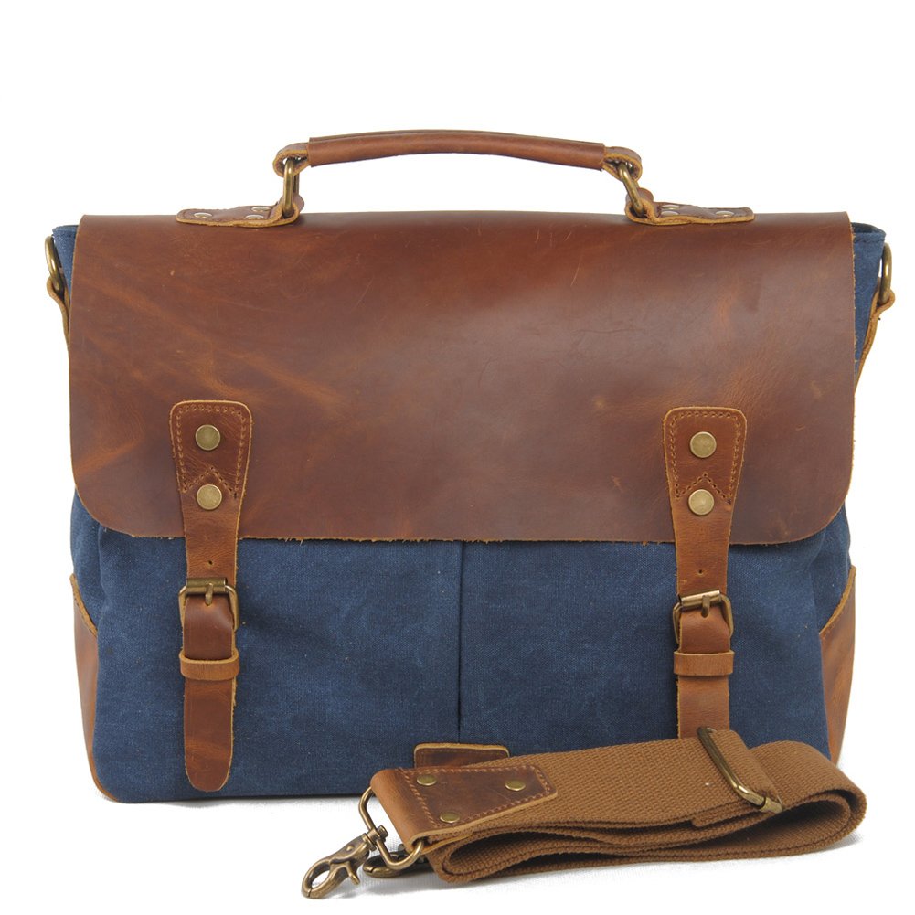 Fresion Multipurpose Vintage Canvas Leather Cross Body Handbag Sling Shoulder Backpack for Men and Women (Blue)