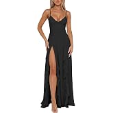BORIFLORS Women's Sexy V Neck Spaghetti Strap Vacation Maxi Dress | High Slit, Cocktail Wedding Guest Formal Homecoming, Long Dresses