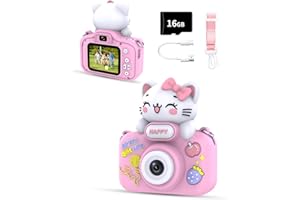 GAVONDE Kids Camera for Girls and Boys, 1080P 8X Digital Zoom Camera for Kids Age 3 4 5 6 7 8, 48MP Toddler Cameras Christmas Birthday Gift with Silicone Cover & 16GB TF Card, Pink