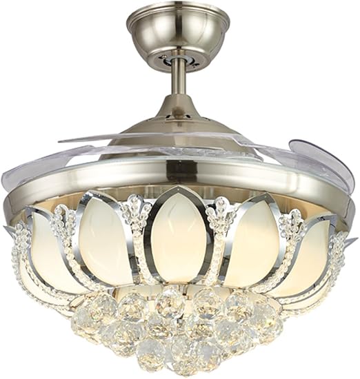 Luxury Led Crystal Chandeliers Ceiling Fan Lights Folding Fan