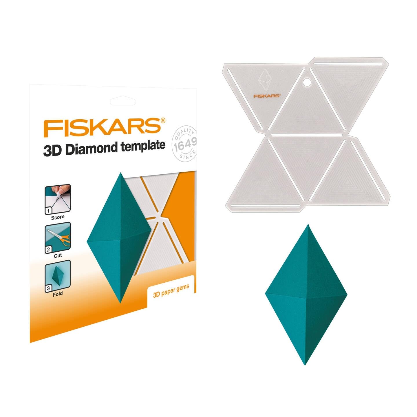 Fiskars 3D Paper Jewel, Diamond Stencil, For Creating 3D Shapes, Plastic, White, 1059567