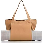 Women Yoga Mat Bags Large Tote Bag Portable Carryall Canvas Tote Beige Canvas Bags with Yoga Mat Carrier for Pilates Shoulder Travel Office Beach Workout