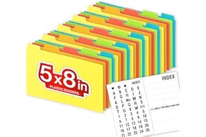 Chell 5x8 Plastic Index Card Dividers, Heavyweight Poly Index Card Guides A-Z for Flash Cards and Recipe Cards, with Alphabetical/Blank Stickers, Pack of 25