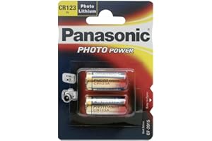 Panasonic CR123A Lithium 3V Photo Lithium Batteries, 0.67" Dia x 1.36" H (17.0 mm x 34.5 mm), Black, Gold, Blue (Pack of 2)