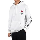ZAFUL Mens Graphic Hoodies Essentials Hoodie Fleece Rose Letter Print Casual Drawstring Unisex Hooded Pullover Sweatshirt