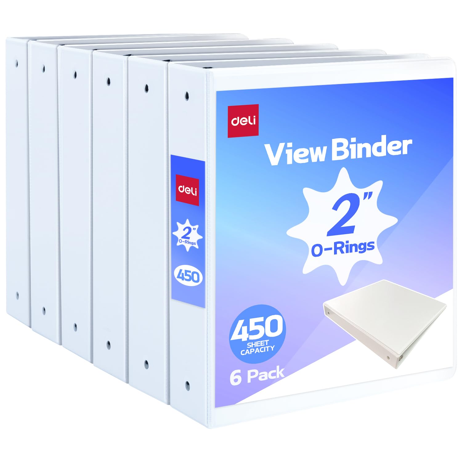 Photo 1 of ***************Deli 2-inch 3 Ring Binder with 2 Interior Pockets, 450 Sheets Capacity, 2 inch Binders fits 11" x 8.5" US Letter Size, White,4 Pack
