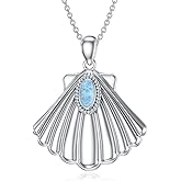 Reaii Seashell Necklace for Women 925 Sterling Silver Genuine Larimar Shell Pendant Hawaiian Beach Pendant Ocean Larimar Jewelry Gifts for Mom Wife Mom