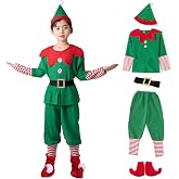 Kephay Christmas Elf Costume for Toddler Baby Boys Girls Santa Costume Outfit Xmas Clothes Top +Pants + Hat Cosplay Outfit