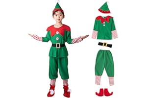 Kephay Christmas Elf Costume for Toddler Baby Boys Girls Santa Costume Outfit Xmas Clothes Top +Pants + Hat Cosplay Outfit