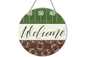 HSNBT Football Welcome Sign Front Door Decor Fall Football Decor for Home Office Boys Bedroom Porch Farmhouse Sport Football Wooden Hanging Sign Wall Decorations, Fall Family Football