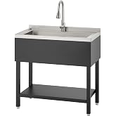 NEAT by TRINITY 36" NSF Stainless Steel Utility Sink w Faucet, Black | SS Oversized Freestanding Sink for Laundry Room, Garage, Kitchen Prep, Food Truck, Dog Wash, Pull-Out Faucet 36"x20"x50"