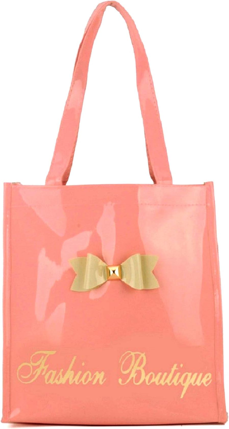 Ladies Medium Patent Glossy PVC Shopper Tote Bag With Bow