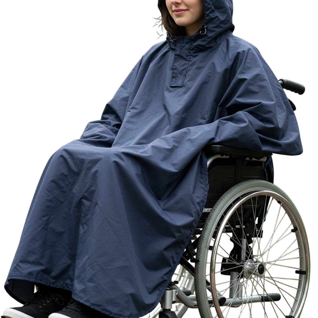 Waterproof Wheelchair Poncho Rain Cover, Wheel Chair Cape & Chair Cover for Adults Universal Fit, Lightweight, Hooded, Windproof Rain Mac for
