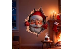 3PC Funny Christmas Creative Wall Sticker,Realistic 3D Santa Breaking Through the Wall Effect,Cute Cartoon Santa Walls Decals