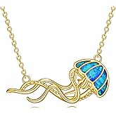 YFN Jellyfish Necklace Sterling Silver Jellyfish Pendant Necklace Blue Opal Jellyfish Jewelry For Women Jellyfish Gifts For Mom