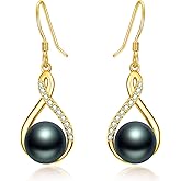 Dreamboat Pearl Dangle Drop Earrings for Women 925 Sterling Silver Black Pearl Dangling Earring Anniversary Christmas Birthday Jewelry Gifts for Mom Wife Daughter Her