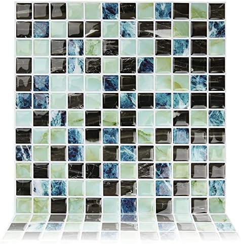 Fertel 10"x10" Self Adhesive Wall Tile Peel and Stick Backsplash for Kitchen , Square Marble Design , Pack of 4