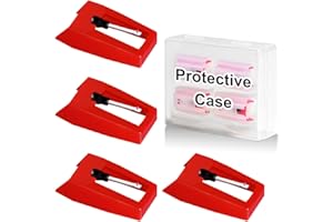 4 PCS Record Player Needle, JUKFITA Ruby Turnable Stylus Replacement for Most Victrola Crosley LP ION Vinyl Players Phonograph, Red