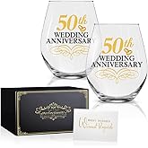 Perfectinsoy 50 Years Anniversary Wine Glass Set of 2, 50th Anniversary Golden Wedding Gift For Mom, Dad, Wife, Soulmate, Couple, Funny Vintage Unique 50 Years Gifts, Wedding Gifts
