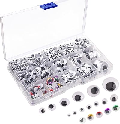 KUUQA 1200Pcs Self-Adhesive Wobbly Googly Eyes Assorted Sizes 5-25mm Kit