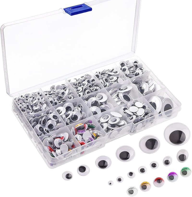 KUUQA 1200Pcs Self-Adhesive Wobbly Googly Eyes Assorted Sizes 5-25mm Kit