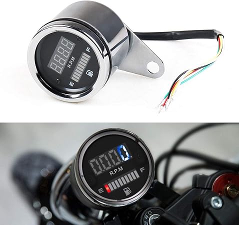 Amazon Hanswd 2 In 1 Led デジタル スピードメーター タコメータ バイク用 オイル燃料ゲージ ユニバーサル 走行距離計 12v シルバー スピードメーター 車 バイク