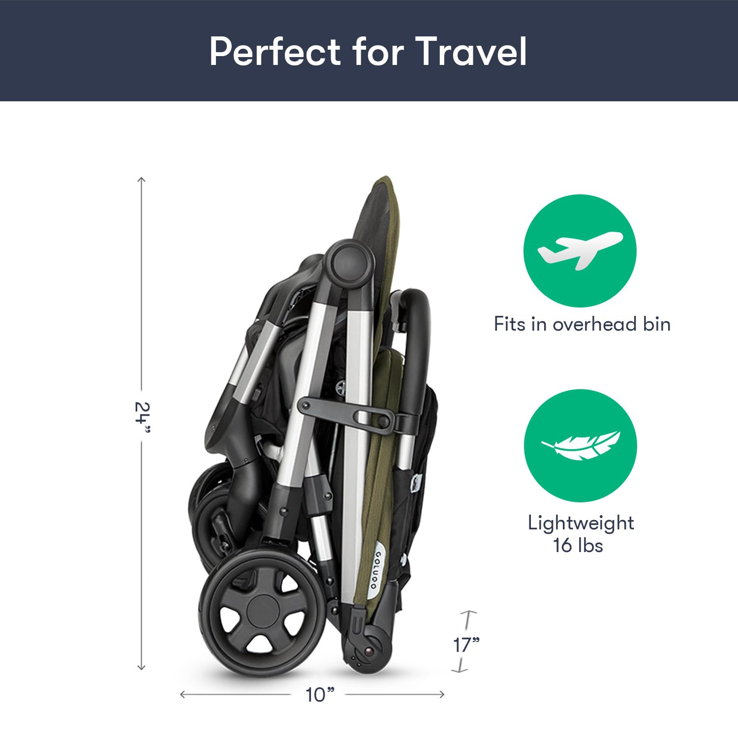 Colugo Compact Stroller - One Hand Fold Lightweight, Travel, Toddler, Airplane, Foldable Stroller with Rain Cover, Backpack and Cup Holder (Olive)