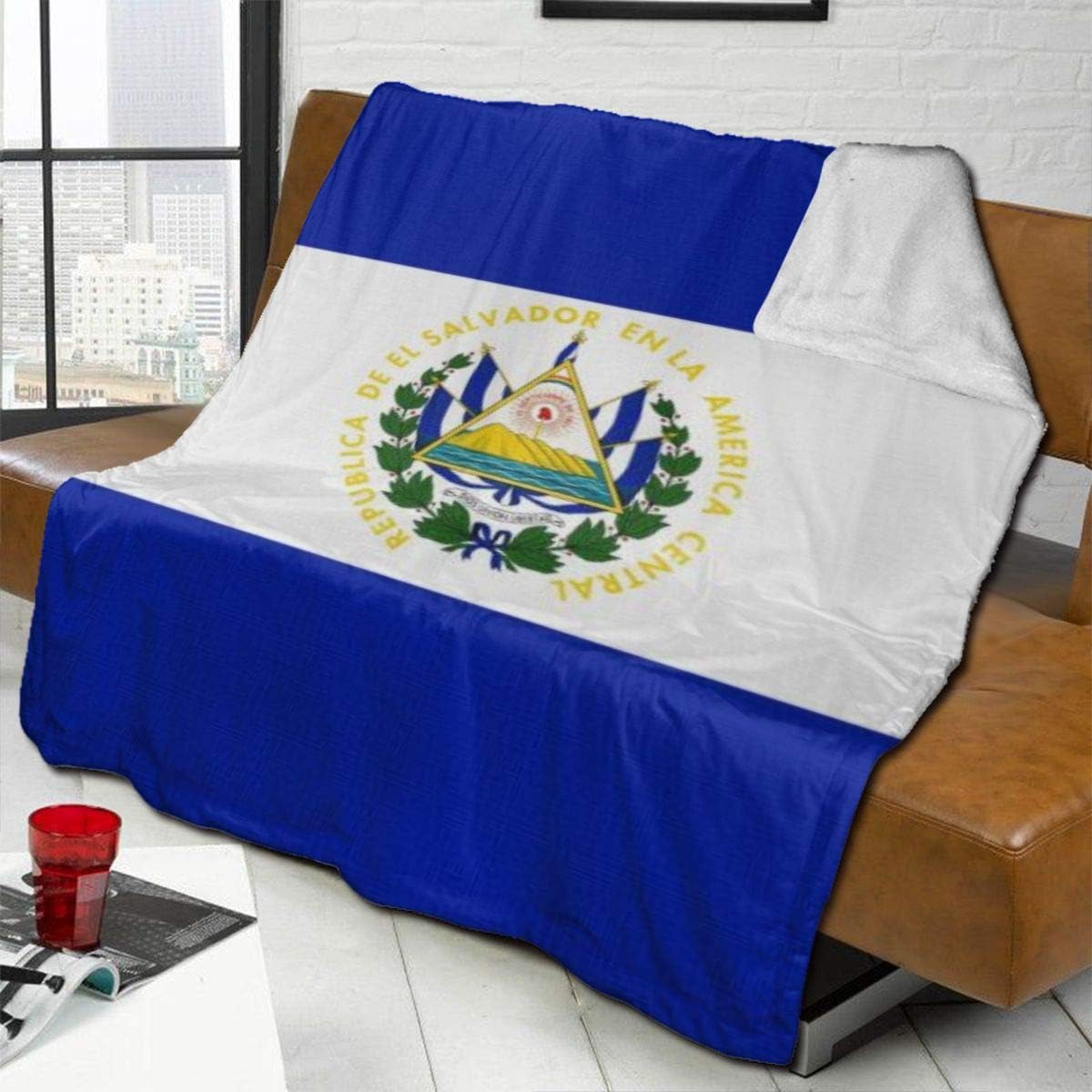 N/D El Salvador Flag Lamb Wool Fleece Throw Microfiber