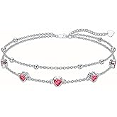 Dorunmo 925 Sterling Silver Heart Birthstone Anklet Bracelets for Women Best Mother's Day Birthday Jewelry for Wife Girlfriend Mom Daughter Her