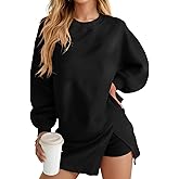 Fisoew 2 Piece Sets for Women Cotton Workout Sets Sweatshirt Top High Waisted Lined Split Athletic Skirt Set