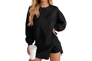 Fisoew 2 Piece Sets for Women Cotton Workout Sets Sweatshirt Top High Waisted Lined Split Athletic Skirt Set
