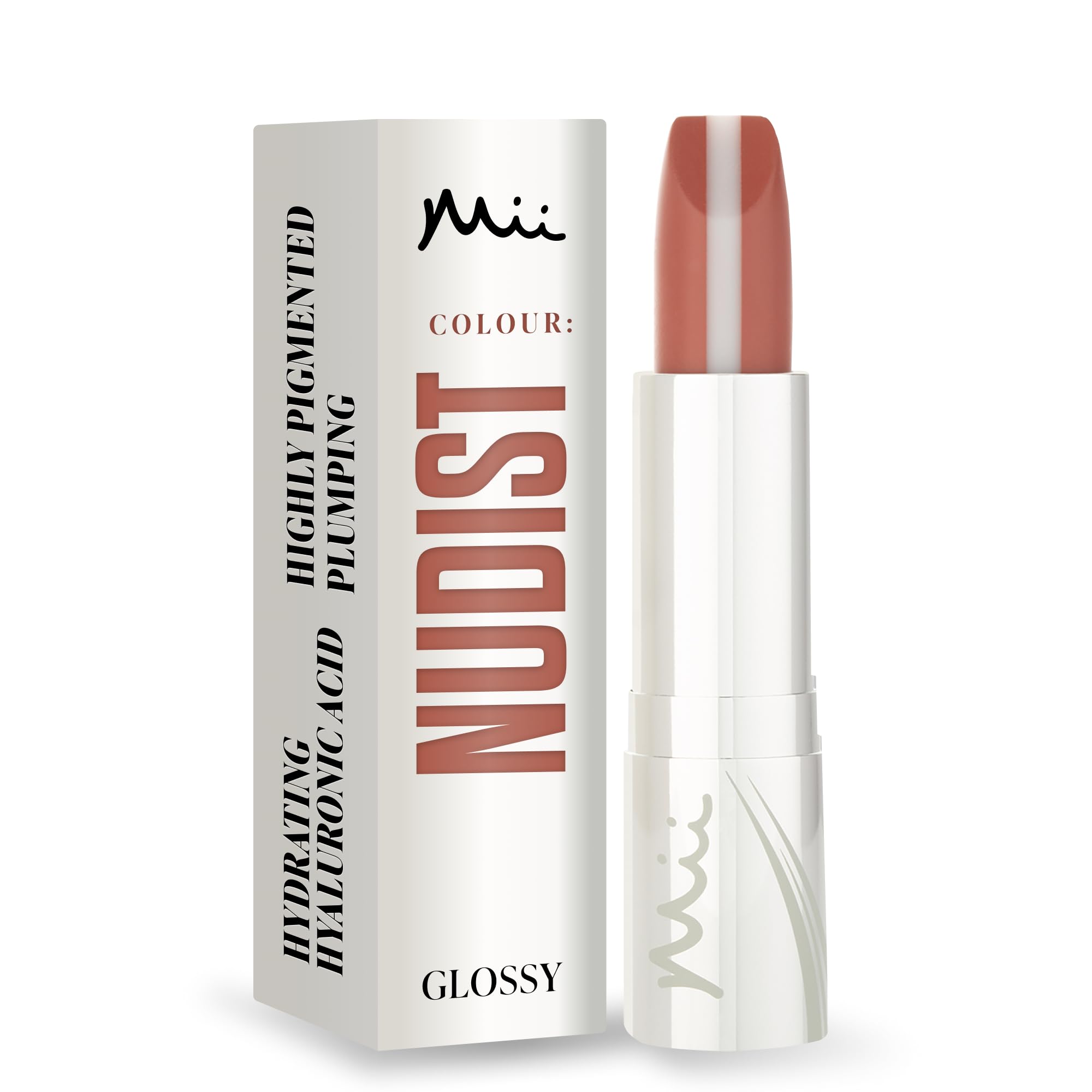 Mii Cosmetics HydraBoost Lip Lover Lipstick, Long Lasting, Packed with Hyaluronic Acid, High Impact Colour, Glossy Luminous Finish, Moisturising Lipstick for Healthy & Plump Lips, Nudist