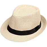 Boolavard Kids Girls Boys Summer Fedora Straw Hat Wide Brim Floppy Beach Sun Visor Hat (Straw)