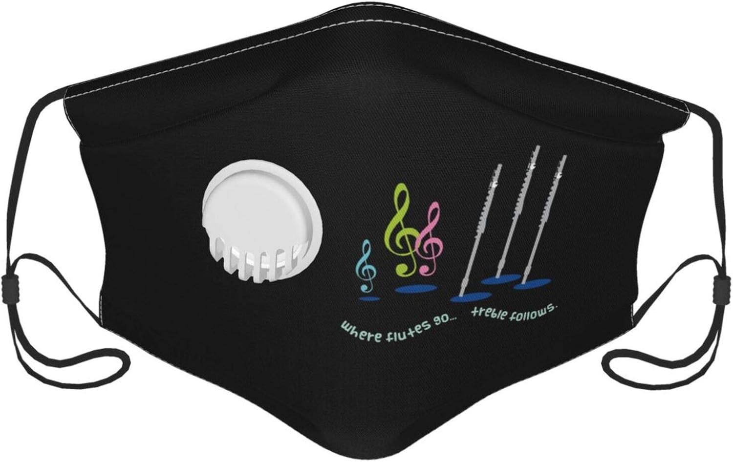 Adults Cloth Face Mask with Breathing Valve Where Flutes 90 Treble Follows Funny Flute Music
