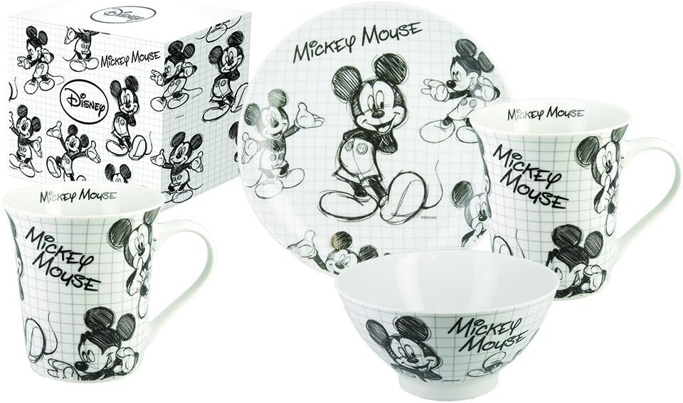 CAR BOMBONIERE S.P.A. Mickey Mouse DISNEY PORCELAIN BREAKFAST 1 DISH 1 GREEN CUP + 1 CUP MUG GIFT PACKAGE - Q053400