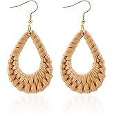Bohemian Handwoven Rattan Hoop Earrings for Women, Lightweight Summer Beach Boho Jewelry Stylish Geometric Dangle Drop Earrings
