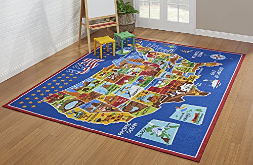 Smithsonian Rug US Map Learning Carpets Bedding Play Mat Classroom Decorations Blue Area Rugs 5x7, Navy