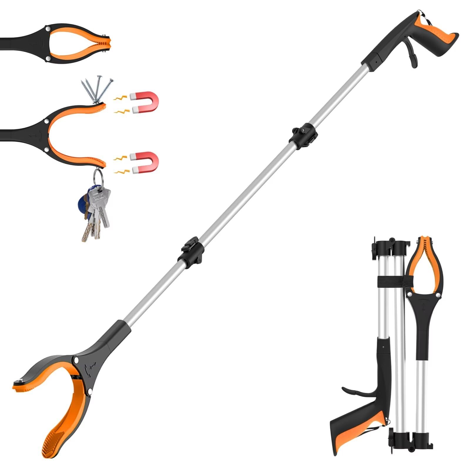Litter Pickers Extended Reach 110cm/43" Grabber Stick - Foldable Litter Picker Grabber for Tall Users, Elderly & Disabled, Extra Long Reach Tool for Adults with 360° Rotating Jaw