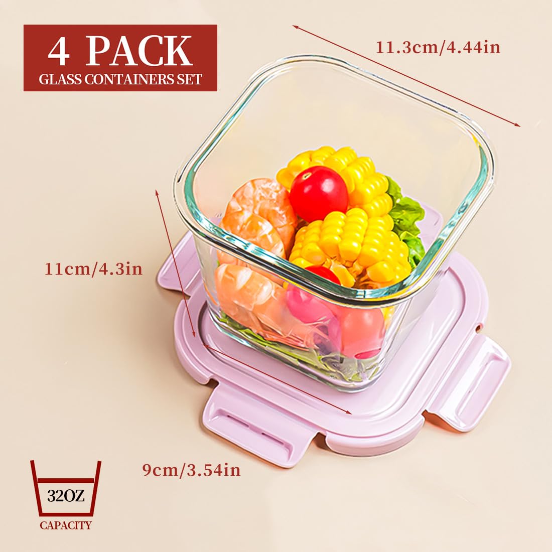 S.ROKE TTAN 900ml Glasbehälter Mit Deckel, Glas Vorratsdosen Mit Deckel Luftdicht. Quadrat Meal Prep Behälter, Mealprep Gläser, Glas Suppen Behälter Für Mikrowelle, Gefrierschrank und Spülmaschine 5