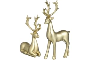 iplusmile Gold Christmas Reindeer Figurines Set of 2 - Deer Elk Statues Sculpture Tabletop Ornaments for Holiday Table Center