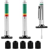3-Pcs Tire Tread Depth Gauge in 1/32 Inch, Color Coded Tire Depth Gauge with Pocket Clip, Tread Depth Accurate Measurement Tools for Car, Trucks, SUV, Motorcycle, Bike (with 5Pcs Tire Valve Stem Caps)